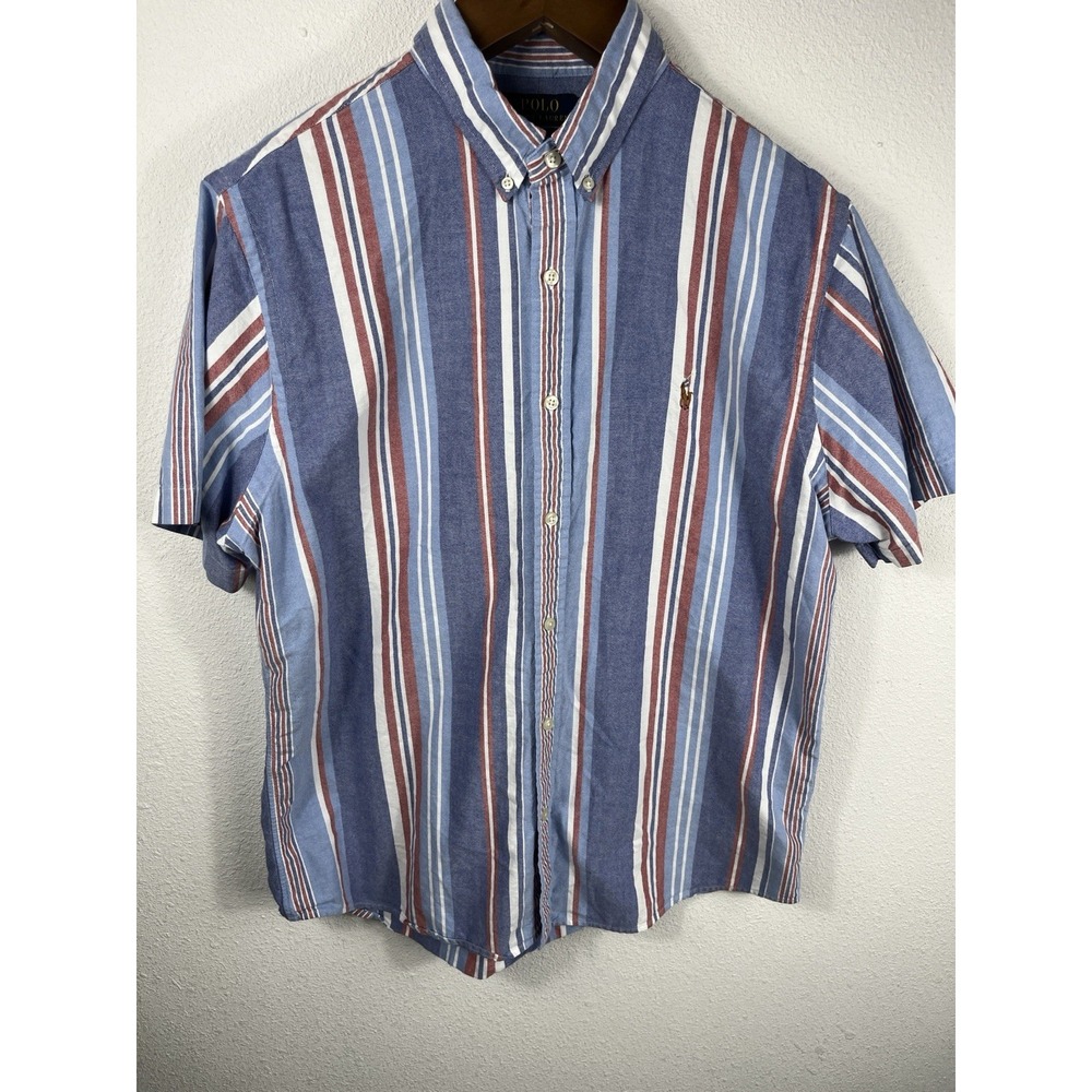 Polo Ralph Lauren Mens Button Down Blue XL Slim Fit Untucked Striped Oxford